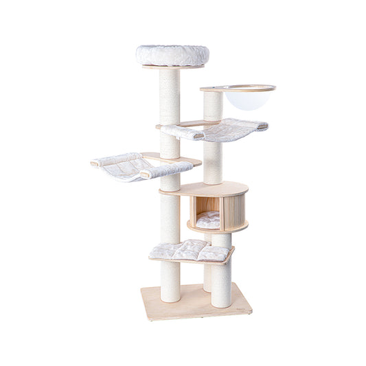 HONEYPOTCAT Classic Solid Wood Cat Tree Tower With Capsule - 186cm